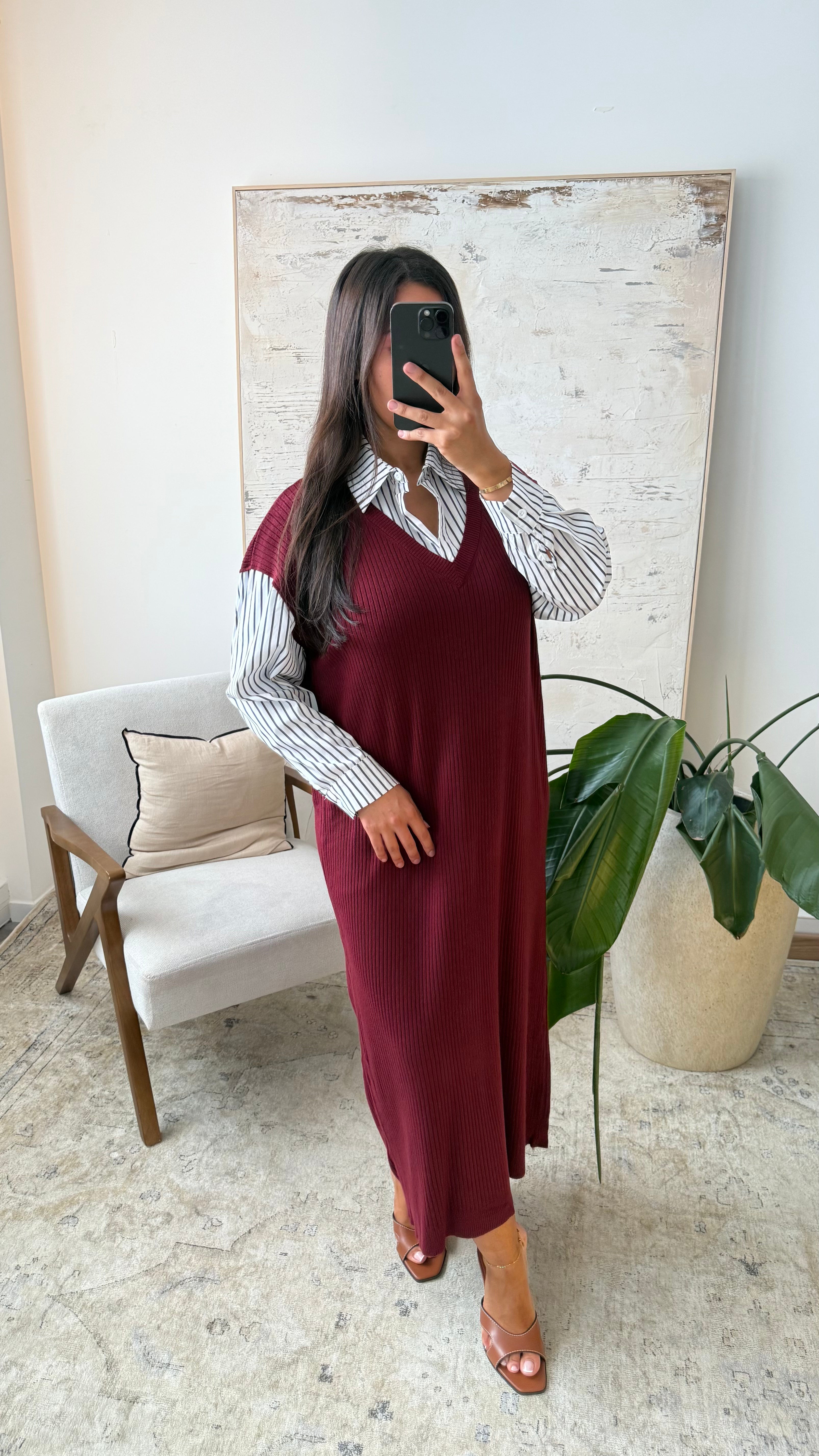 Robe pull chemise Amaya- Bordeaux