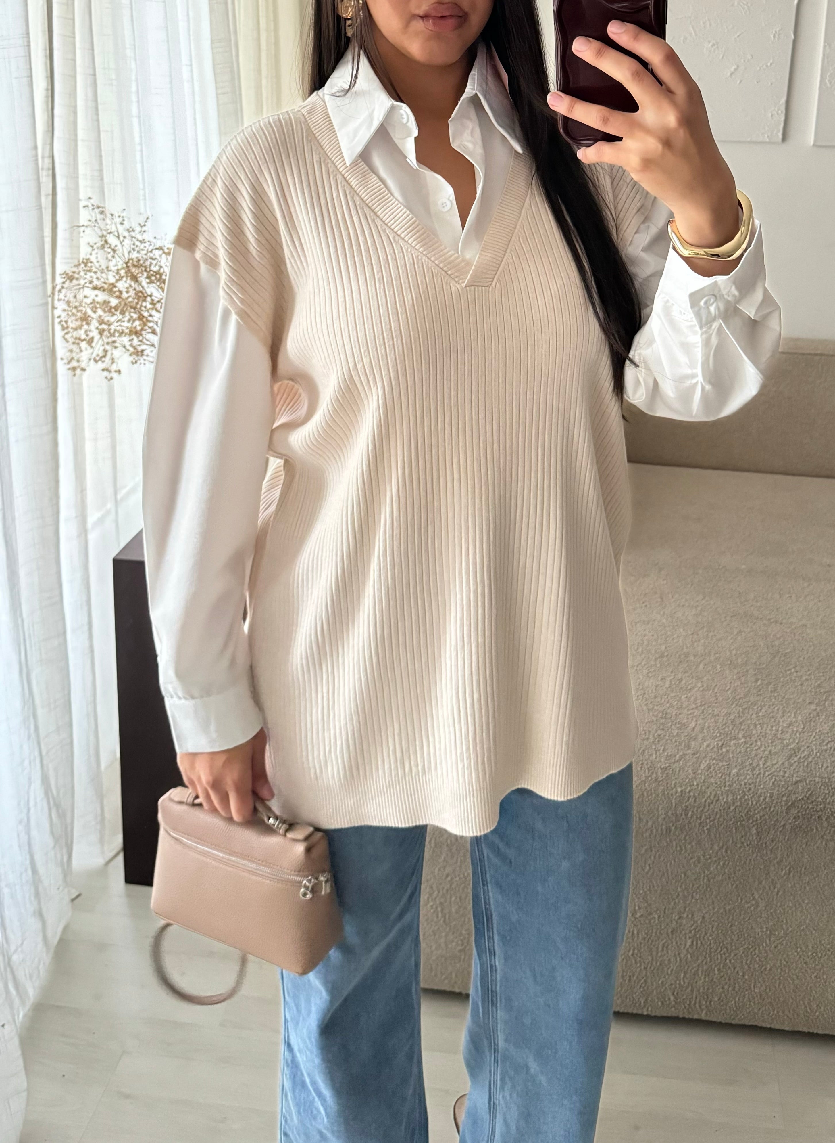 Pull chemise Ama- Beige