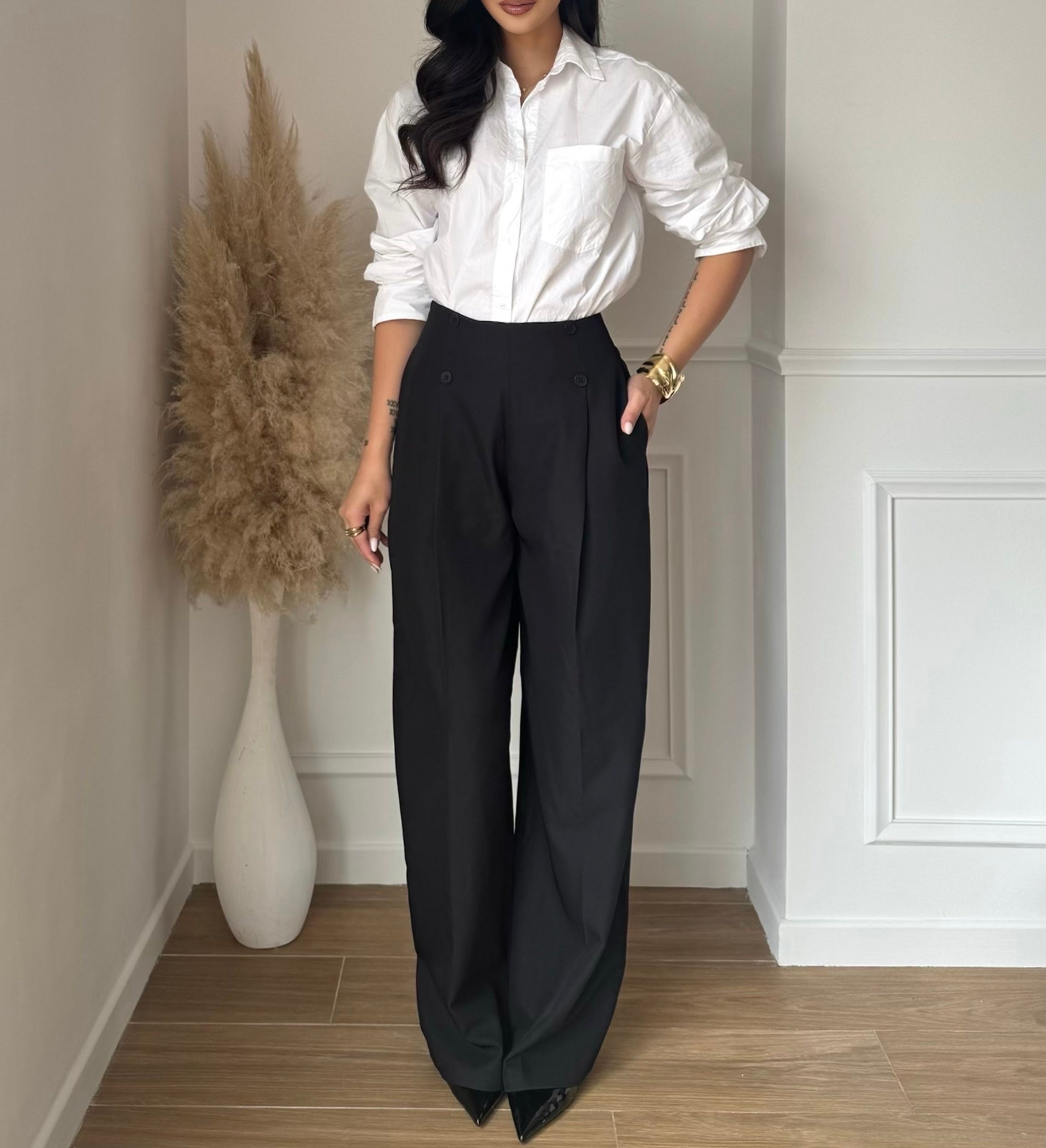 Pantalon a boutons- Noir