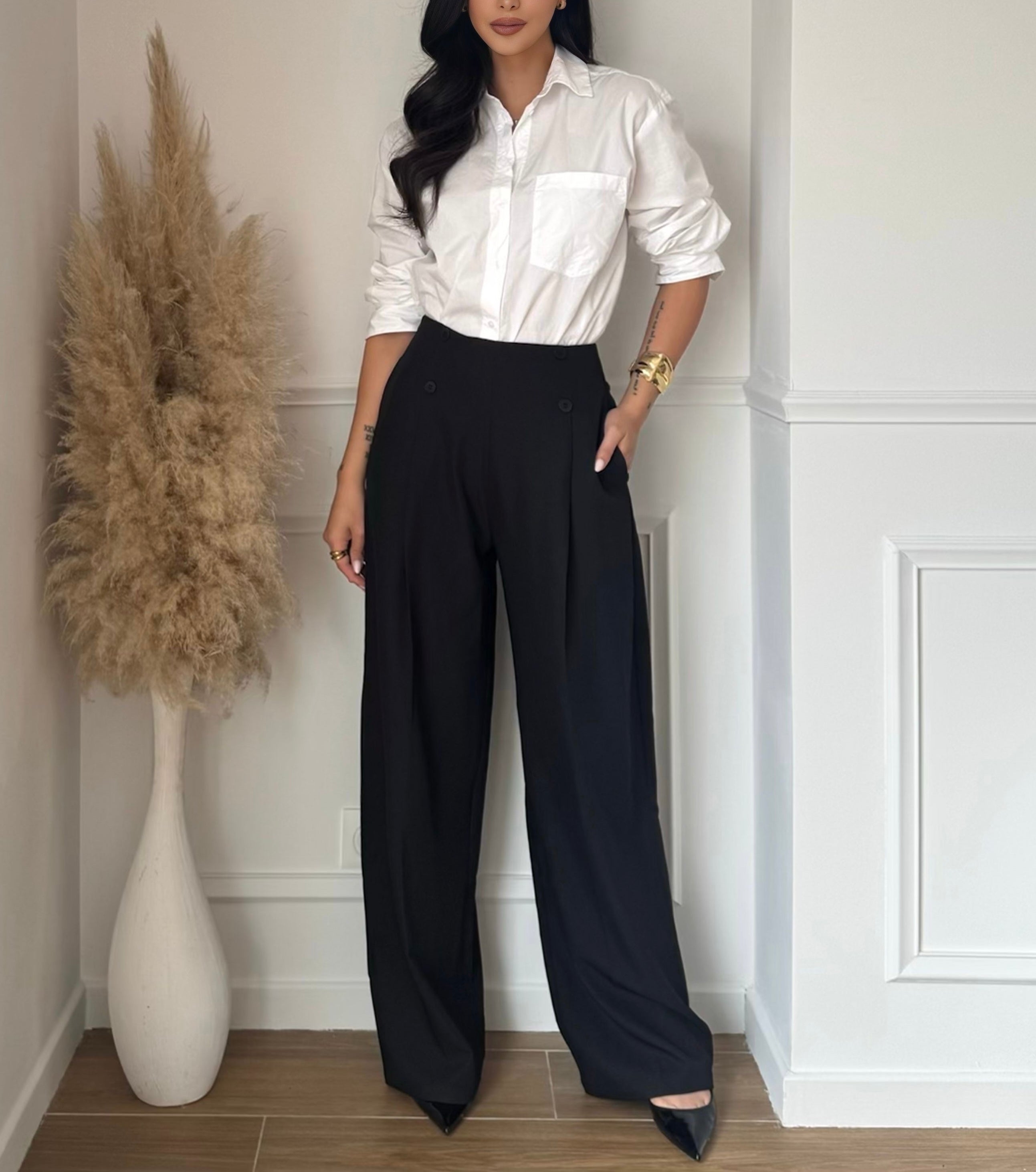 Pantalon a boutons- Noir