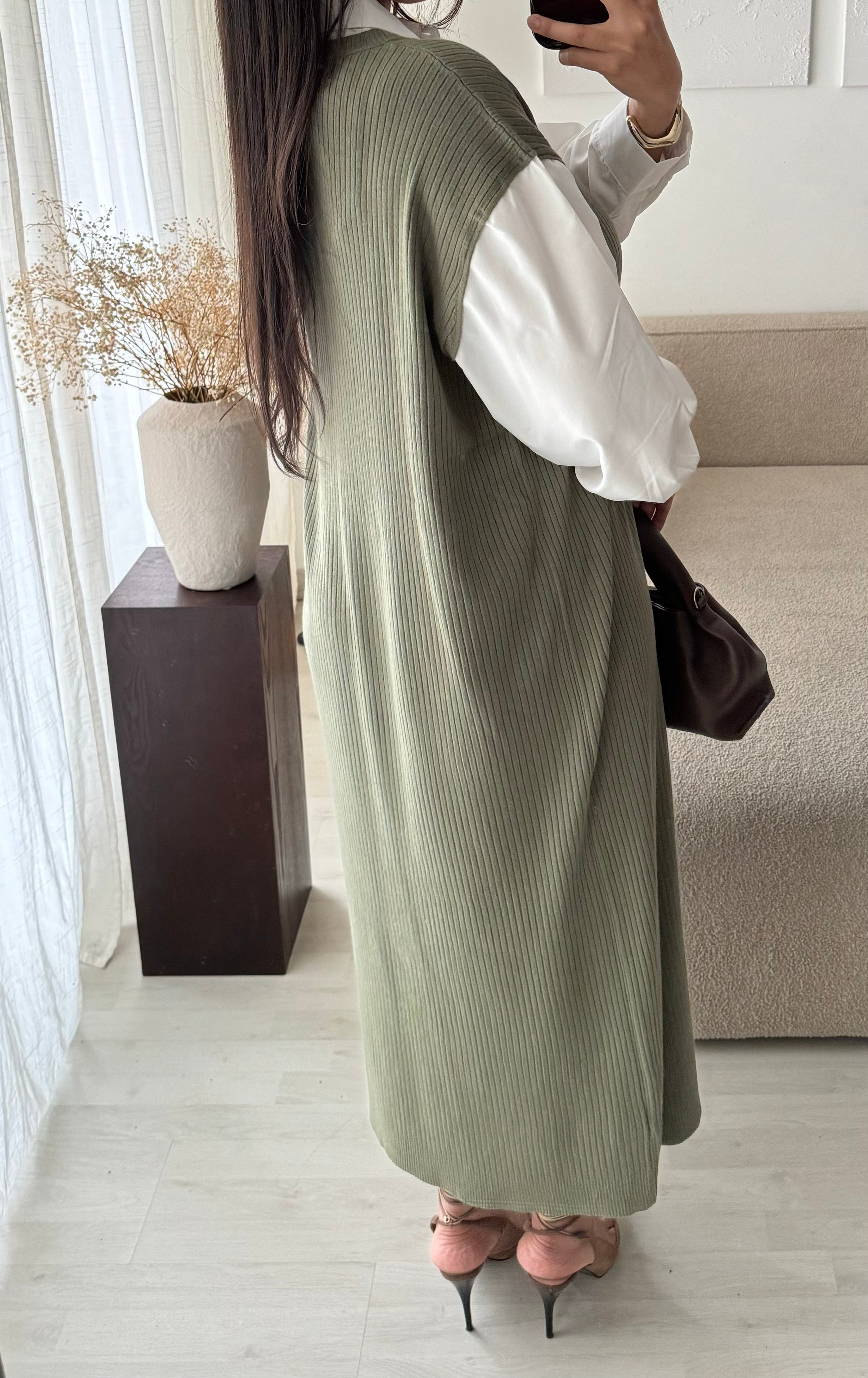 Robe pull chemise Amaya- Kaki