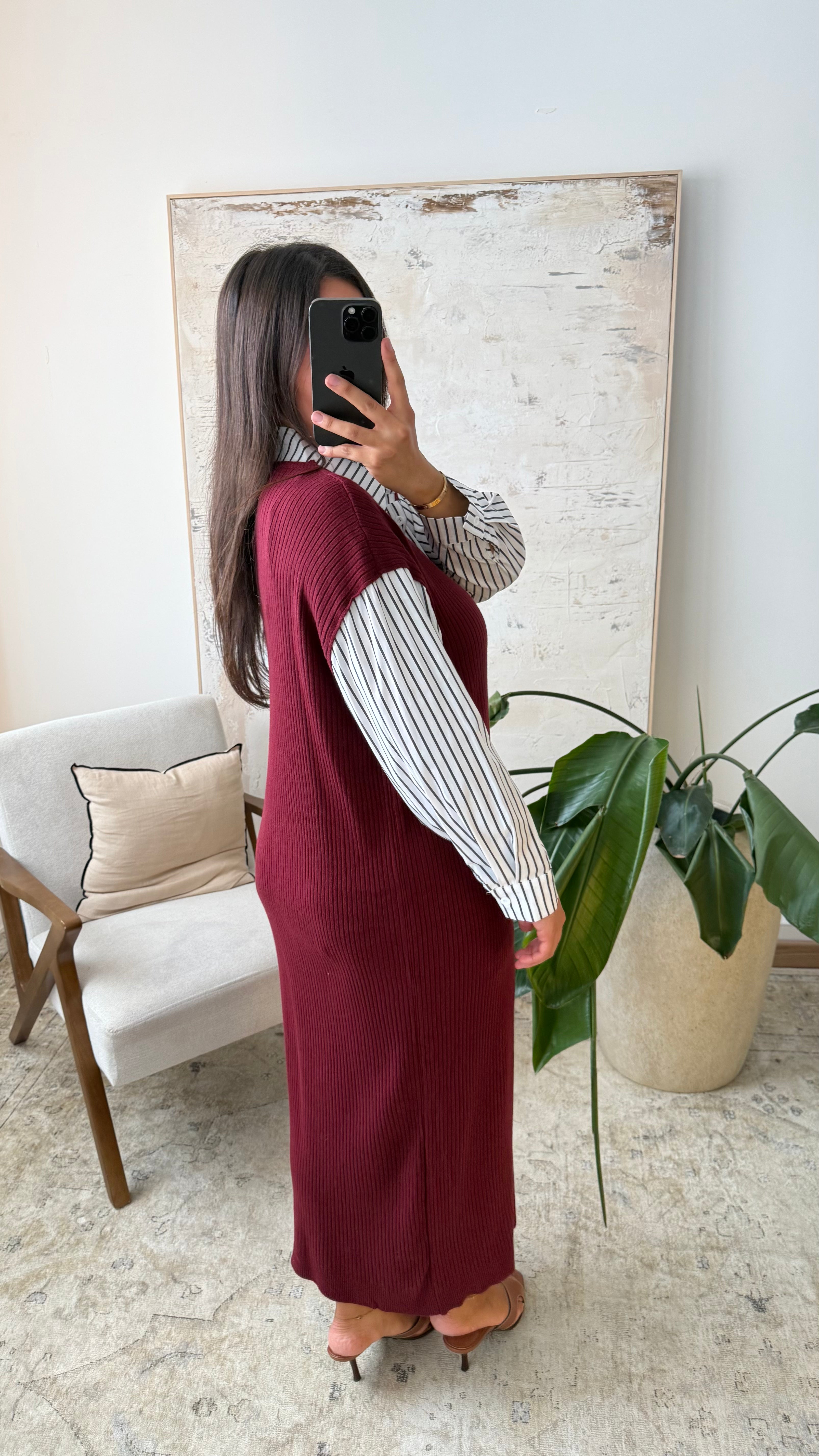 Robe pull chemise Amaya- Bordeaux