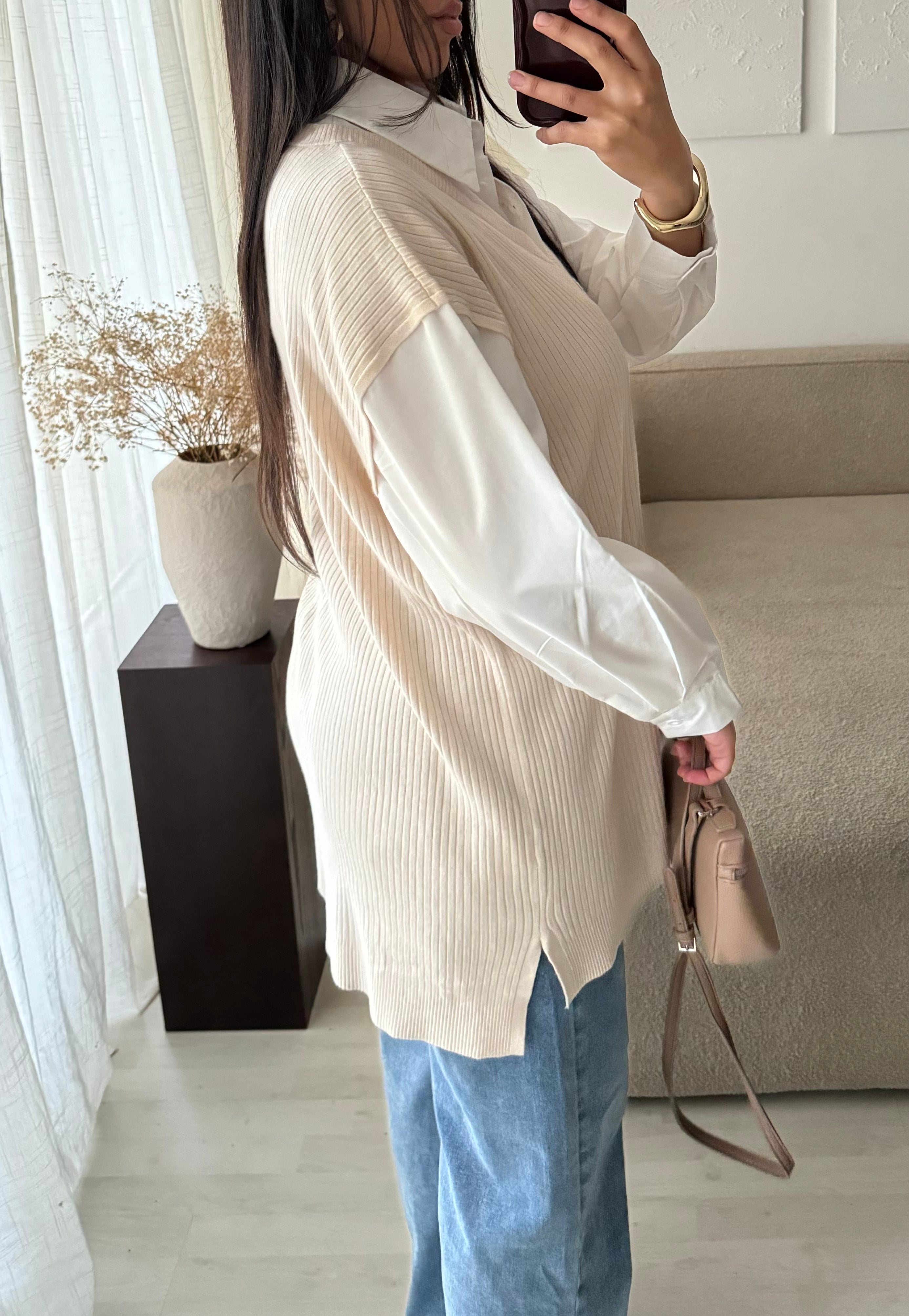 Pull chemise Ama- Beige