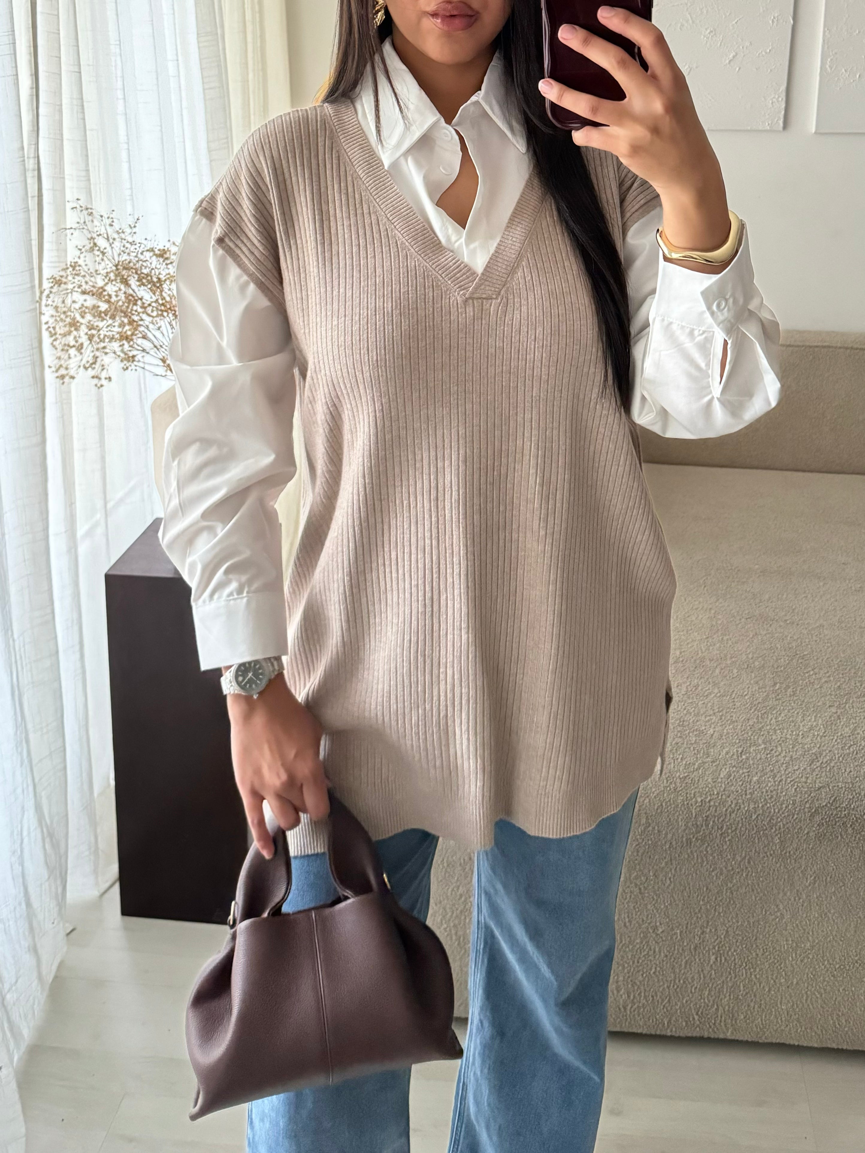 Pull chemise Ama- Taupe