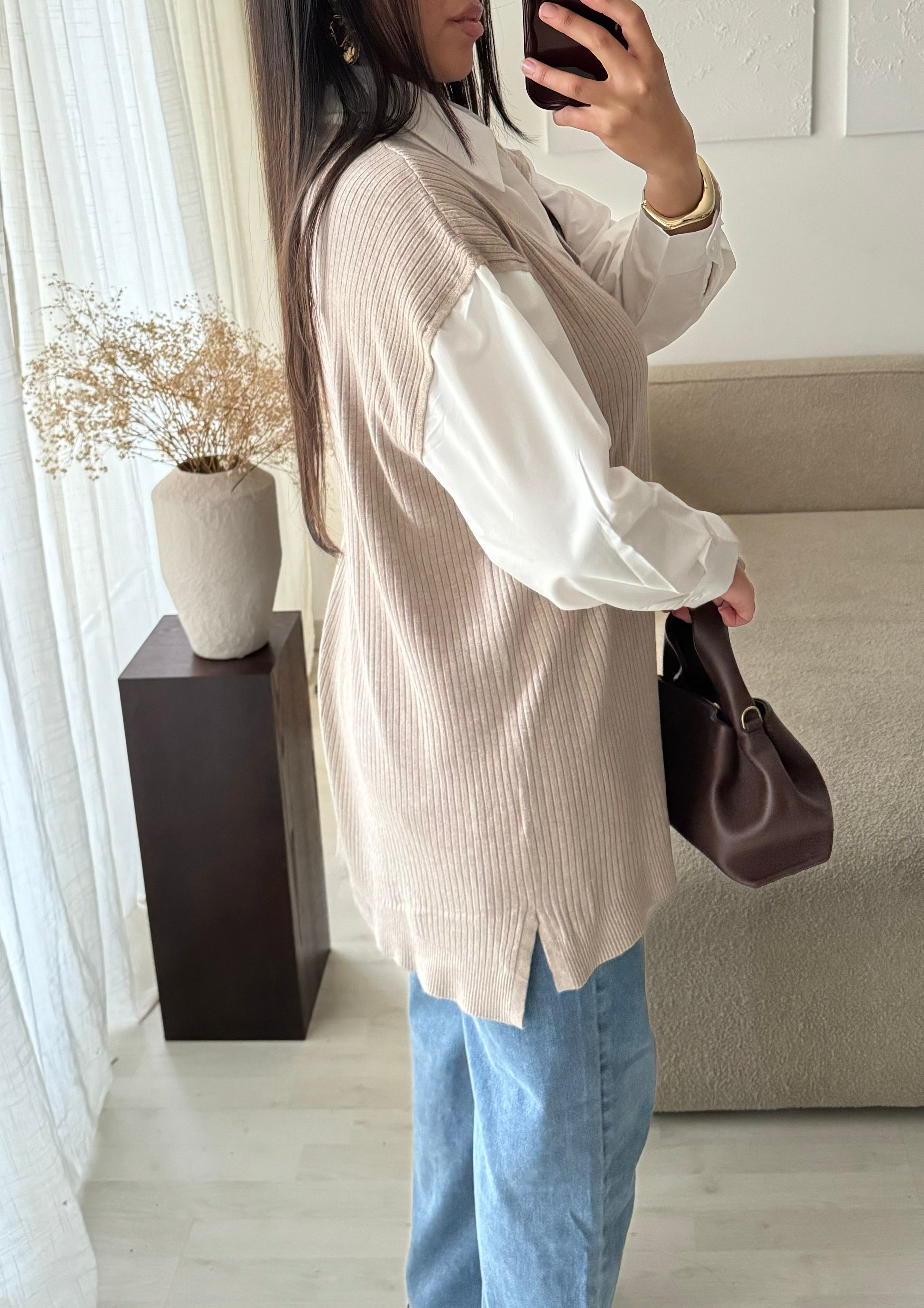 Pull chemise Ama- Taupe