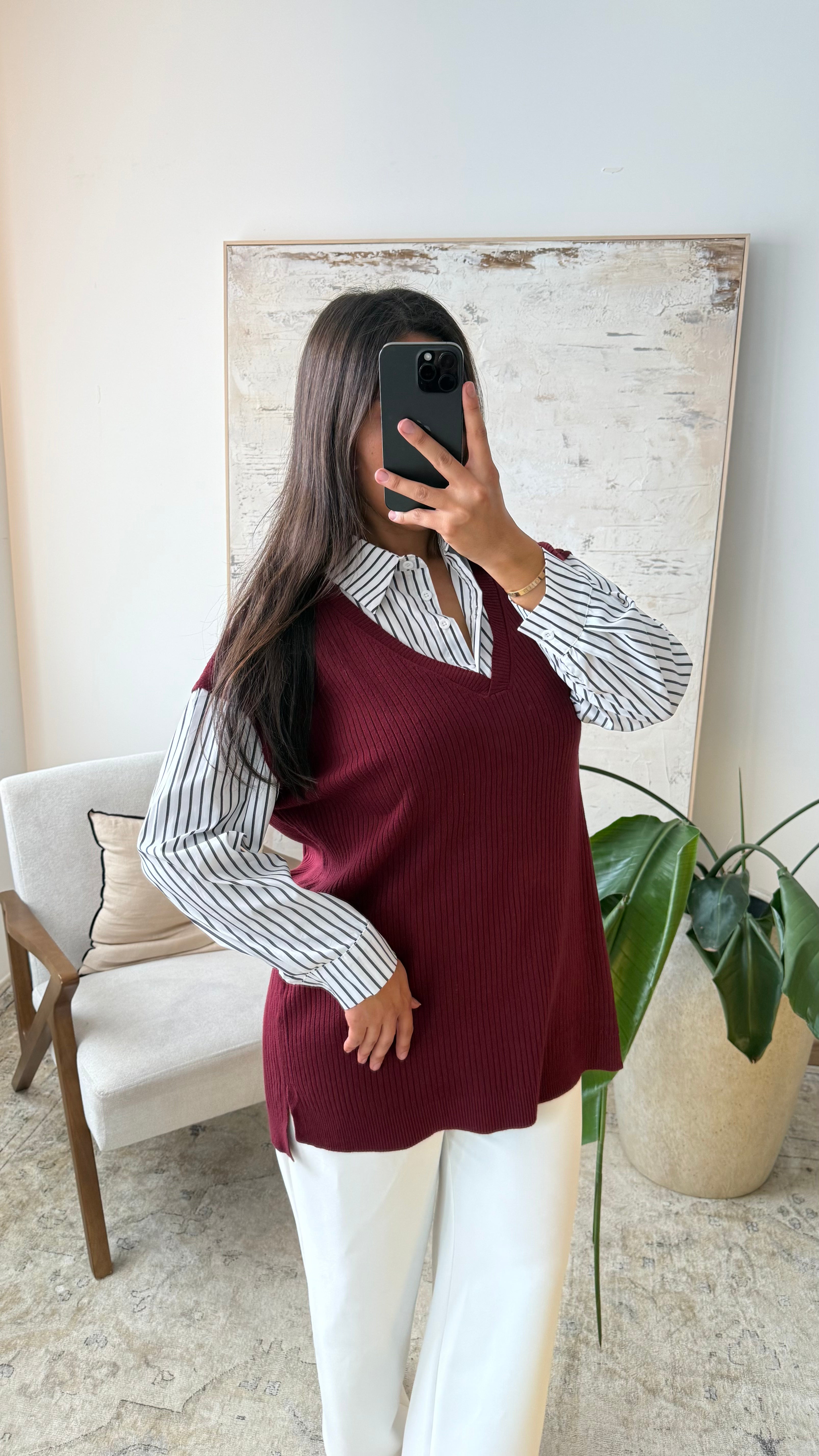Pull chemise Ama- Bordeaux