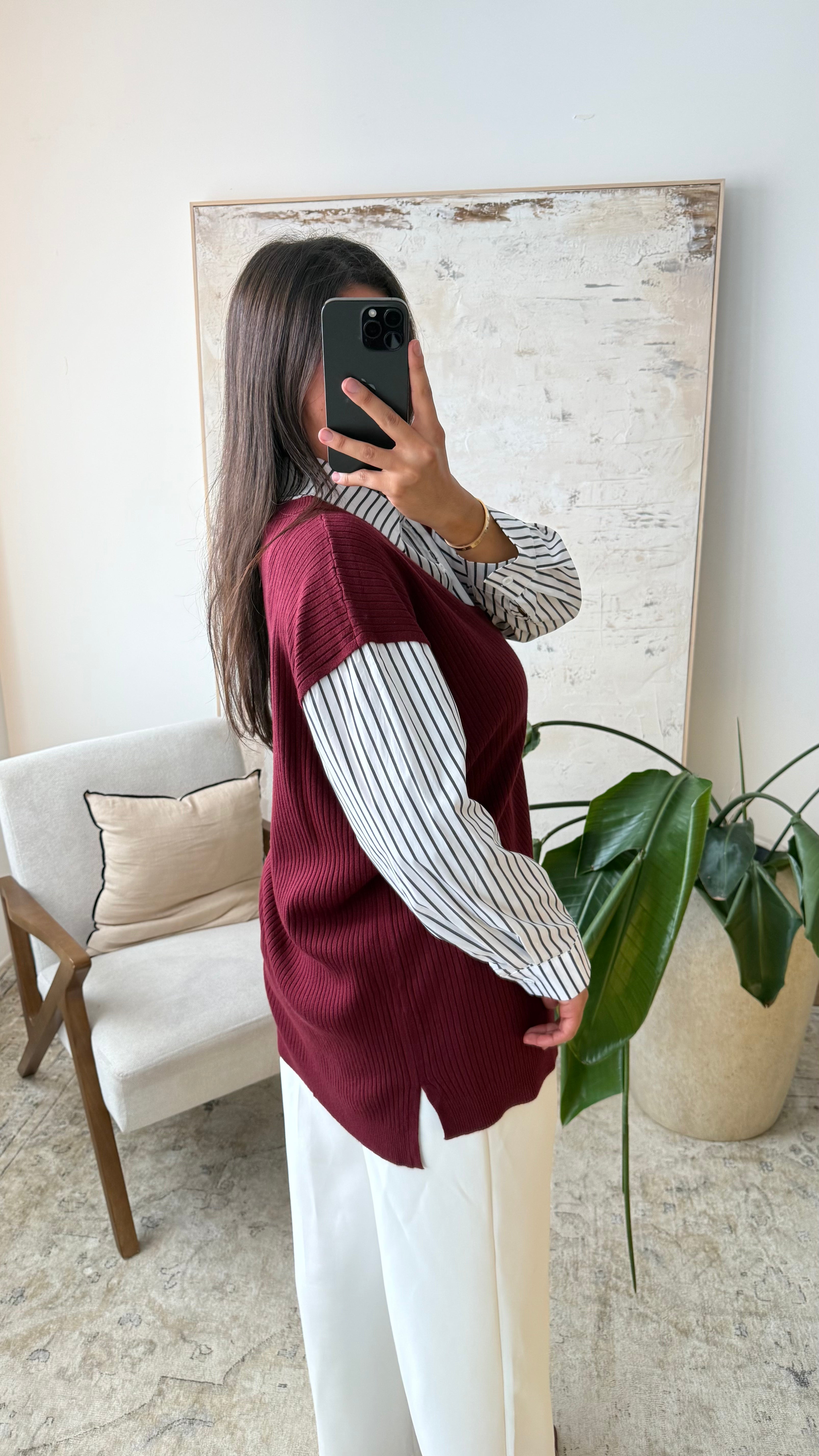 Pull chemise Ama- Bordeaux